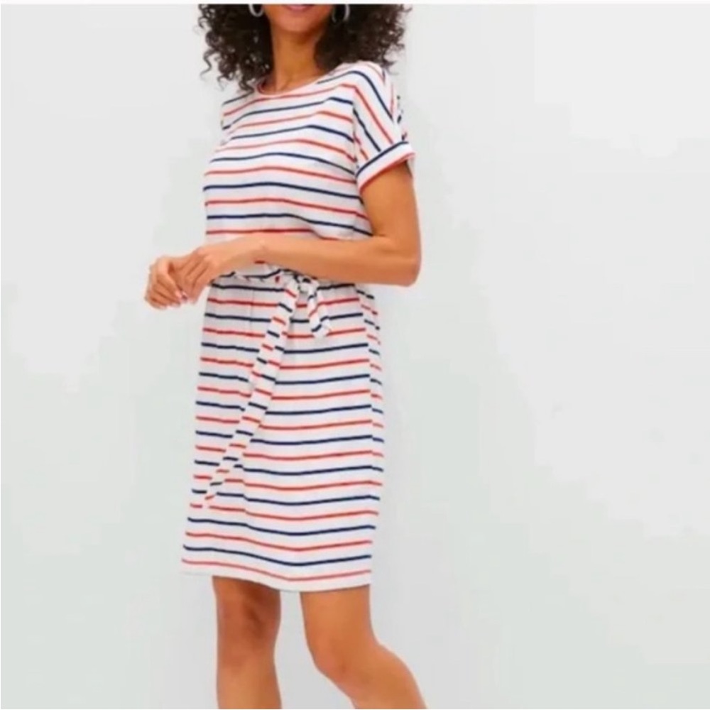 Banana Republic Striped Short Sleeve T-Shirt Dress Red White Blue belted jersey